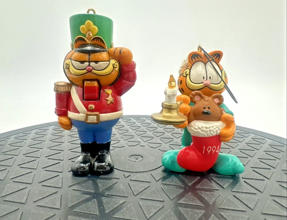 2 Vintage Hallmark Garfield Christmas Tree Ornaments